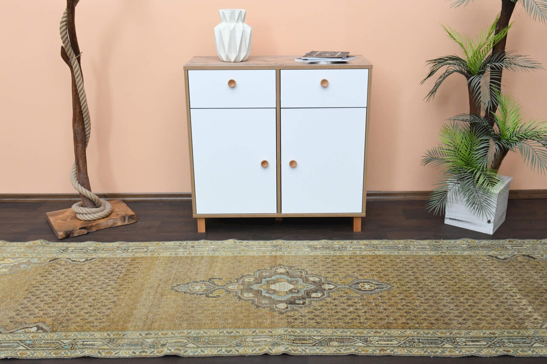 Amber Colored Oushak Vintage Runner Rug