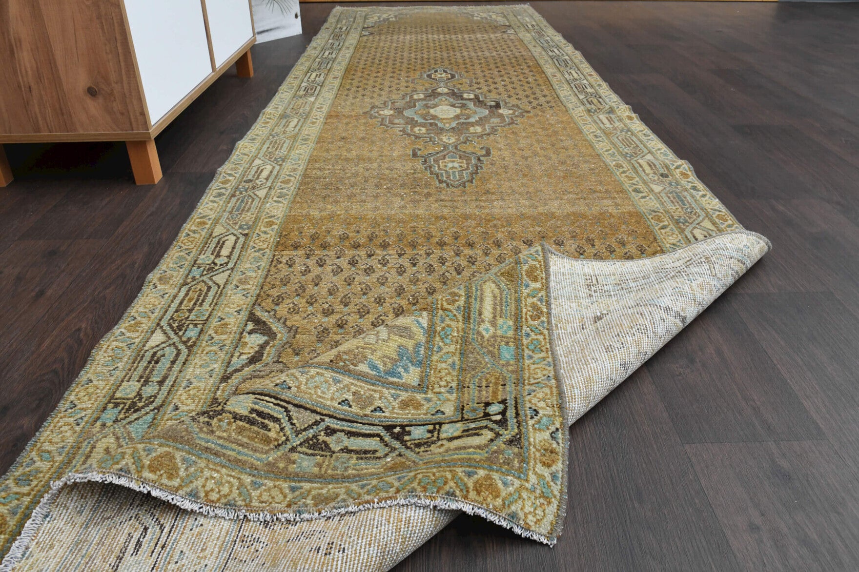 Amber Colored Oushak Vintage Runner Rug