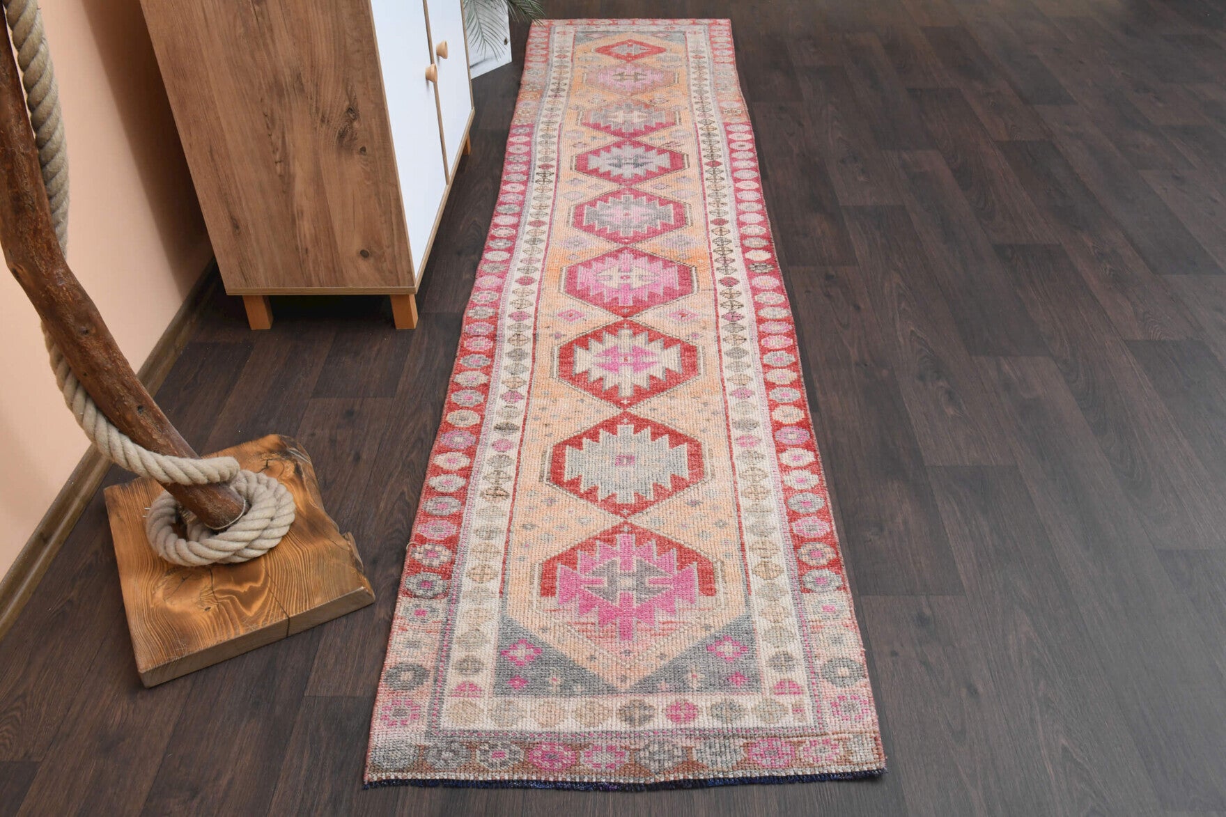 Peach &  Red - Turkish Runner Rug