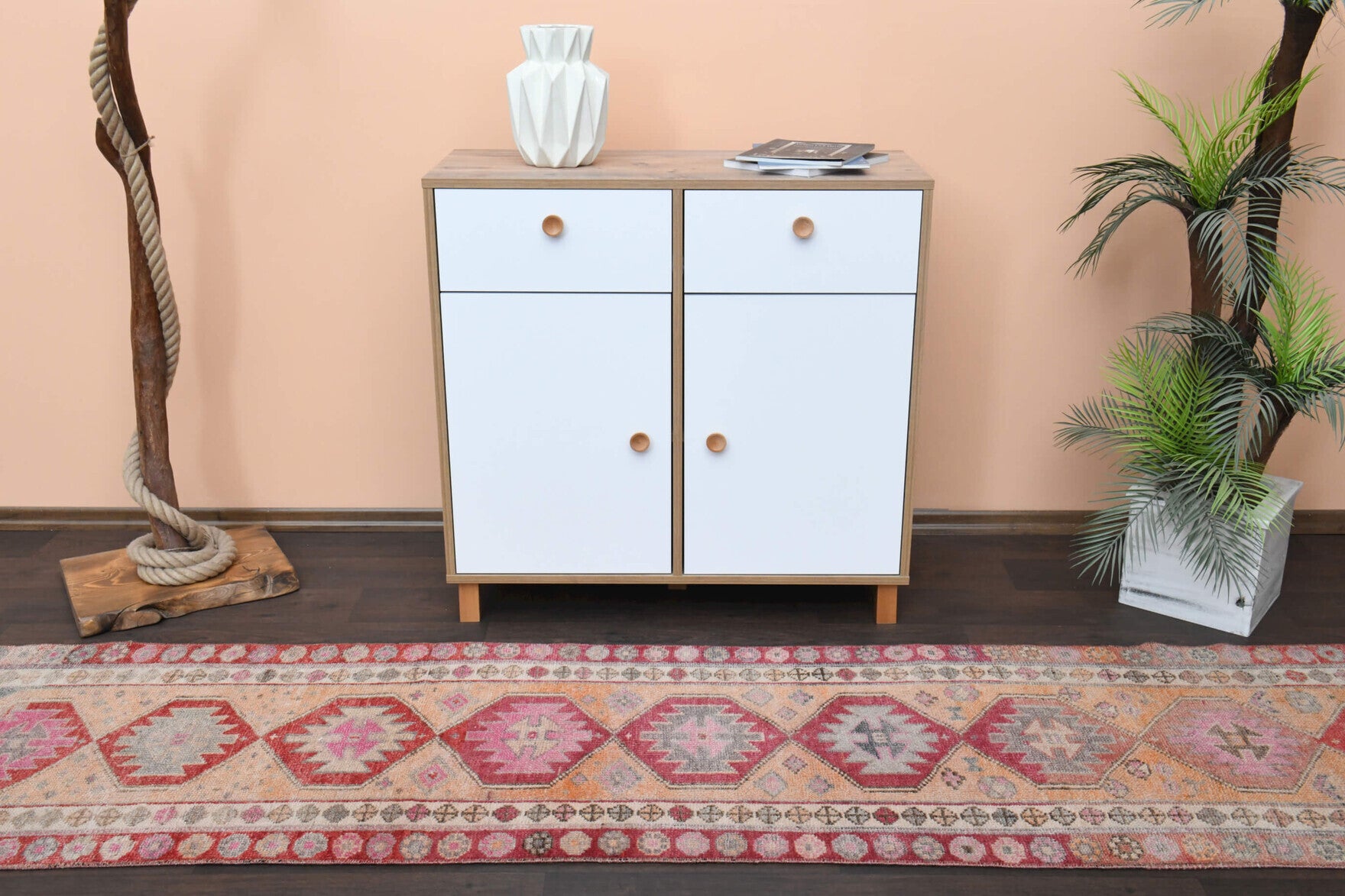 Peach &  Red - Turkish Runner Rug