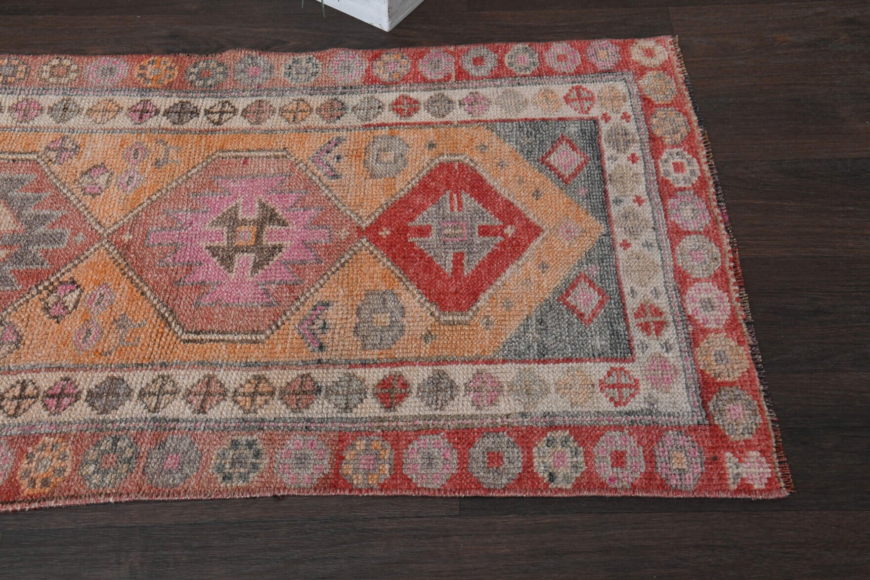 Peach &  Red - Turkish Runner Rug