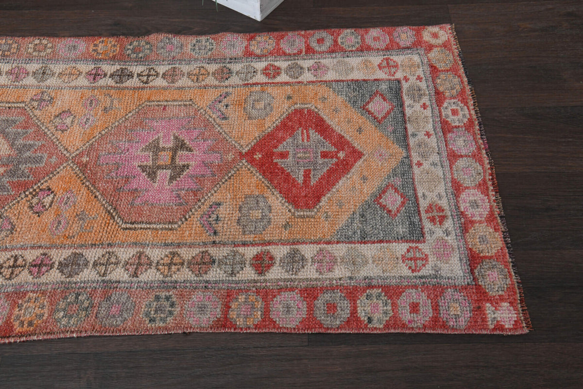 Peach &  Red - Turkish Runner Rug