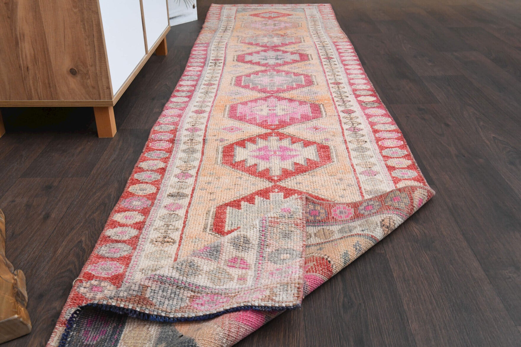 Peach &  Red - Turkish Runner Rug