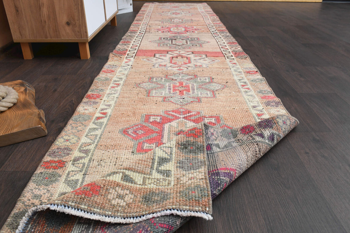 Hand-Knotted Vintage Hallway Runner Rug