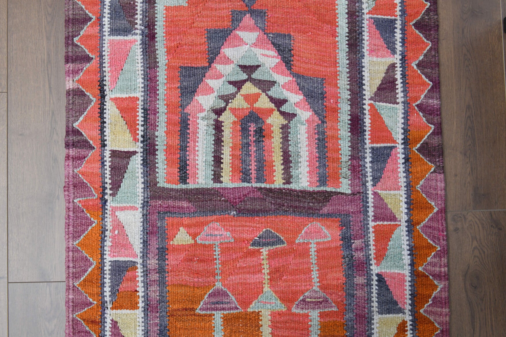 Vintage Turkish Folk Kilim Runner Rug
