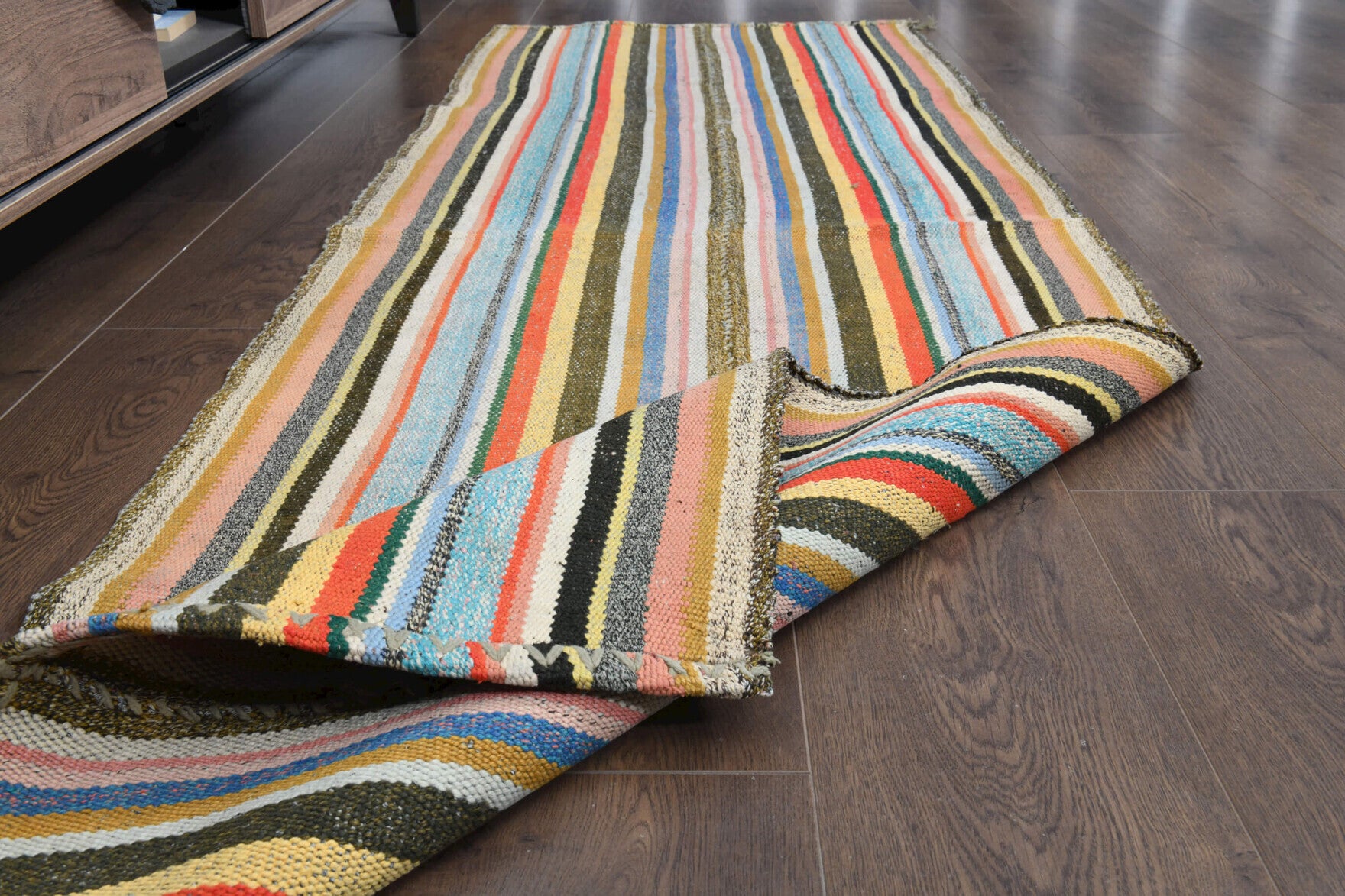 One-of-a-kind 1960s Anatolian vintage kilim rug in wool, 2'7" x 7'9"