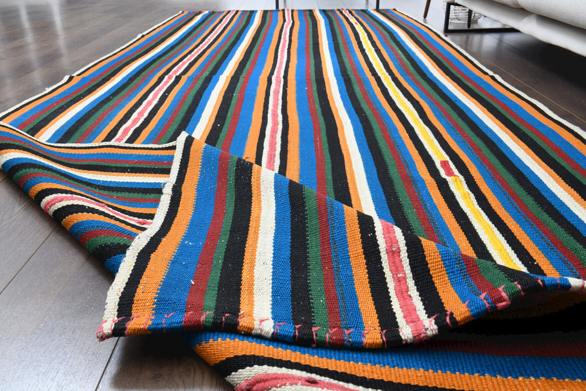 Kalophema runner: 1960s handwoven flatweave Anatolian runner with striped motifs