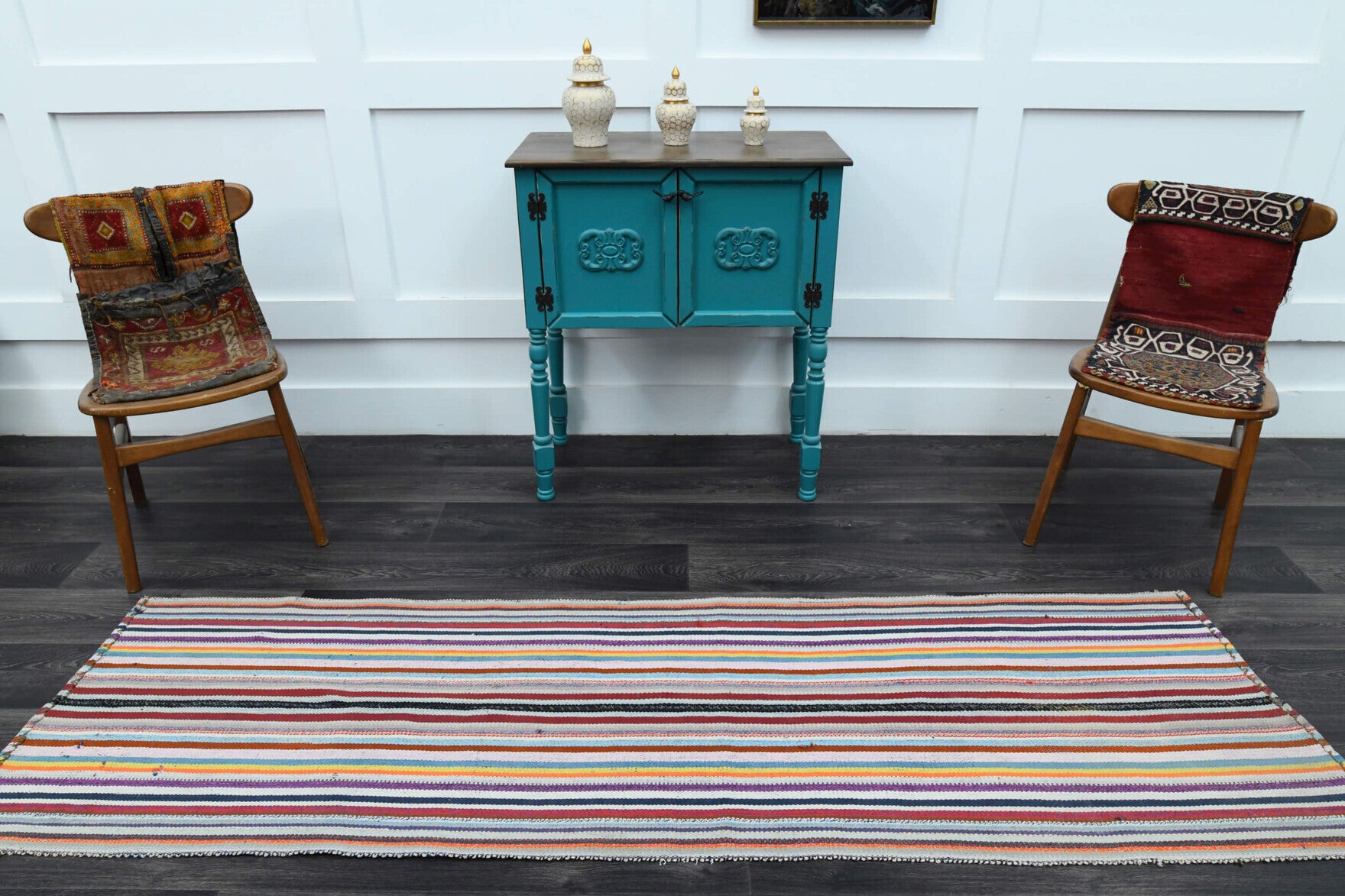 One-of-a-kind 1960s Anatolian vintage kilim rug in wool, 2'4" x 8'1"
