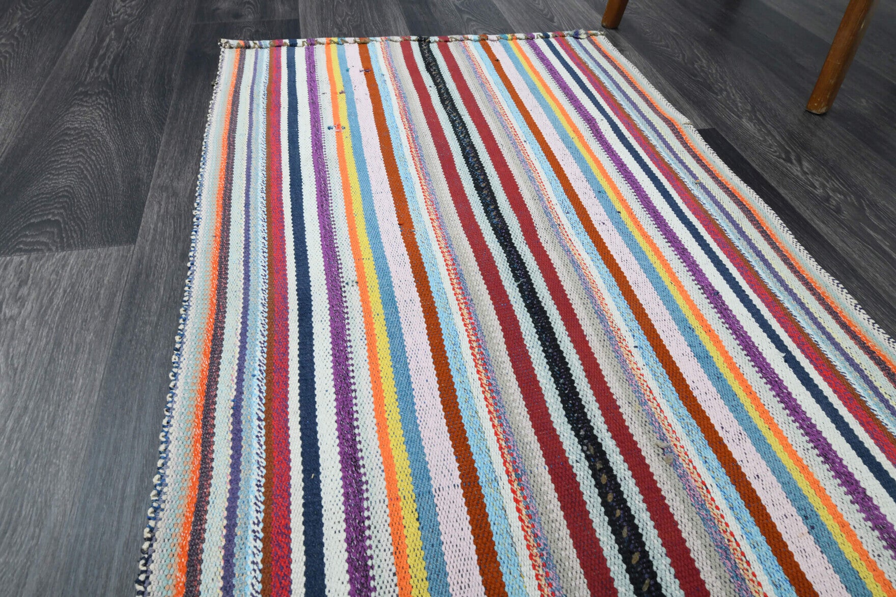 Kallipnoe kilim: 1960s handwoven flatweave Anatolian kilim with striped motifs