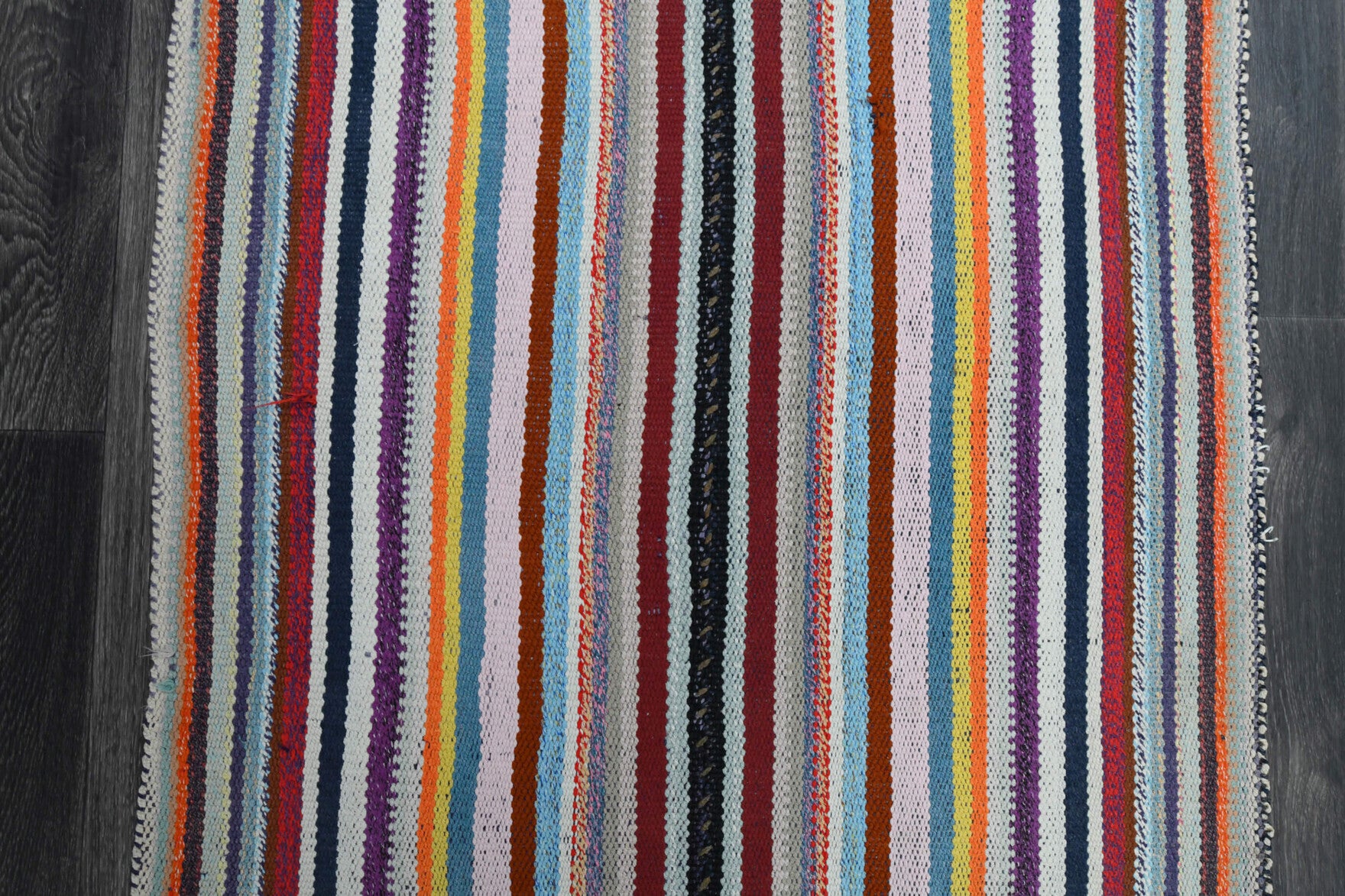 Authentic Anatolian vintage kilim rug (1960s) with striped design – one-of-a-kind at Fame Rugs