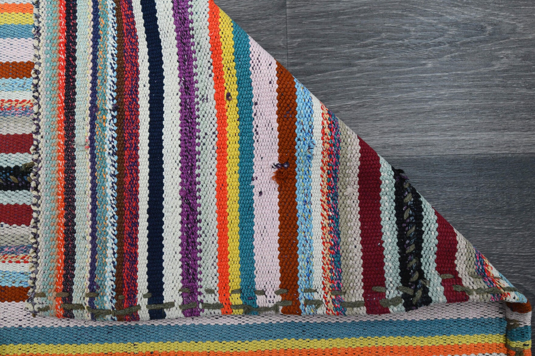 Kallipnoe – vintage striped kilim for living room or bedroom, 2'4" x 8'1" (72x246 cm)