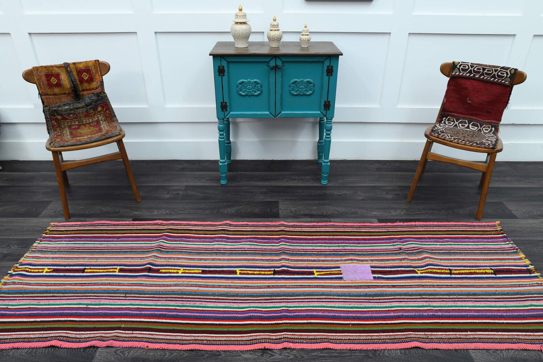 One-of-a-kind 1960s Anatolian vintage kilim rug in wool, 2'11" x 8'10"