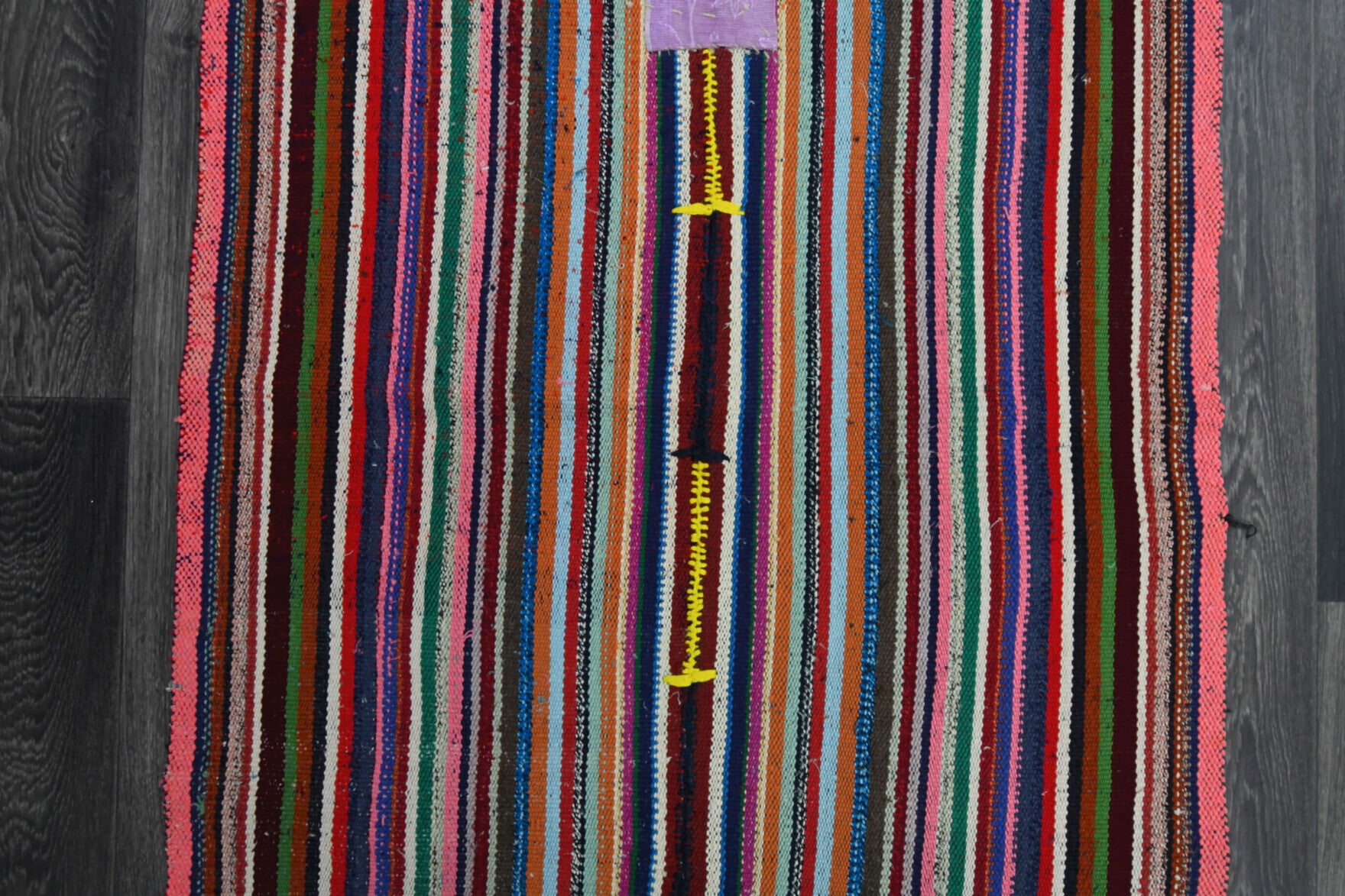 Authentic Anatolian vintage kilim rug (1960s) with striped design – one-of-a-kind at Fame Rugs