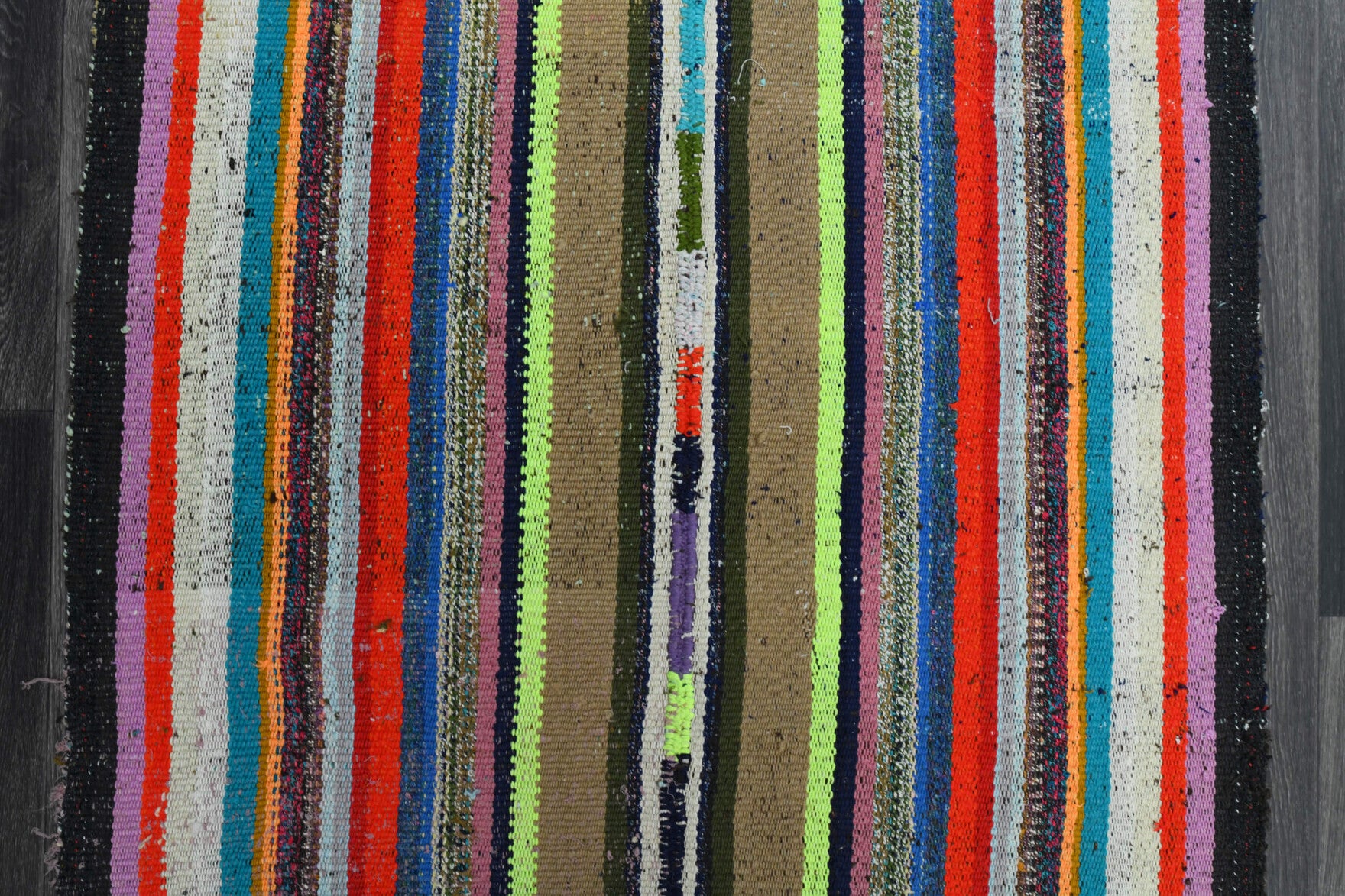 Authentic Anatolian vintage kilim rug (1960s) with striped design – one-of-a-kind at Fame Rugs