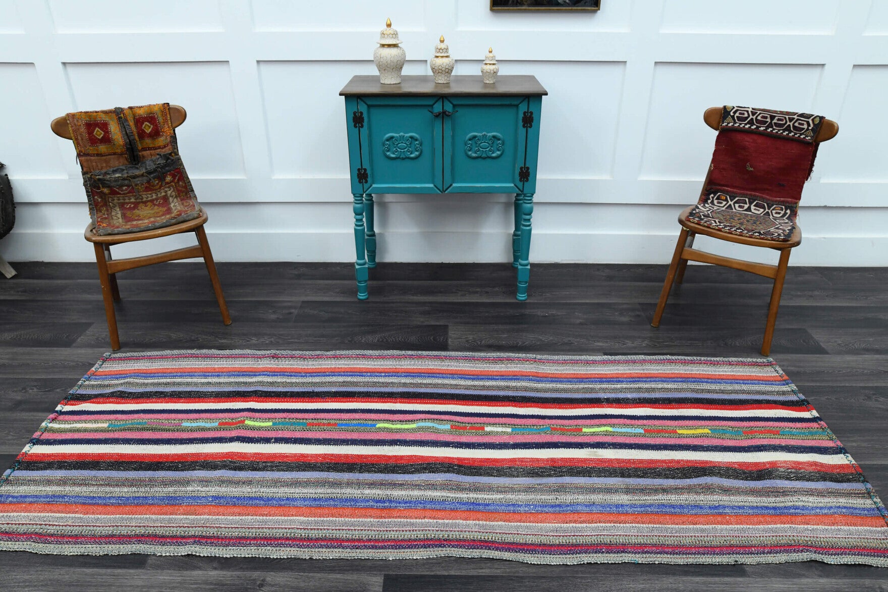 One-of-a-kind 1960s Anatolian vintage kilim rug in wool, 3'1" x 8'3"