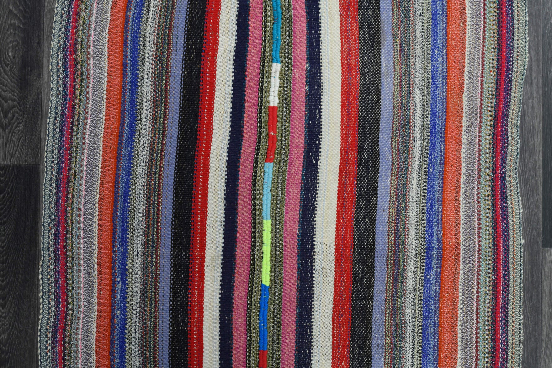Authentic Anatolian vintage kilim rug (1960s) with striped design – one-of-a-kind at Fame Rugs