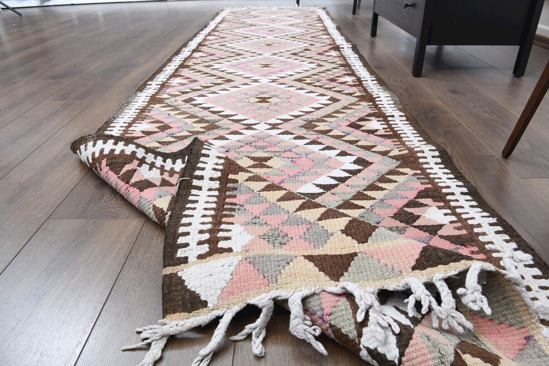 One-of-a-kind 1960s Anatolian vintage kilim rug in wool, 2'11" x 12'1"