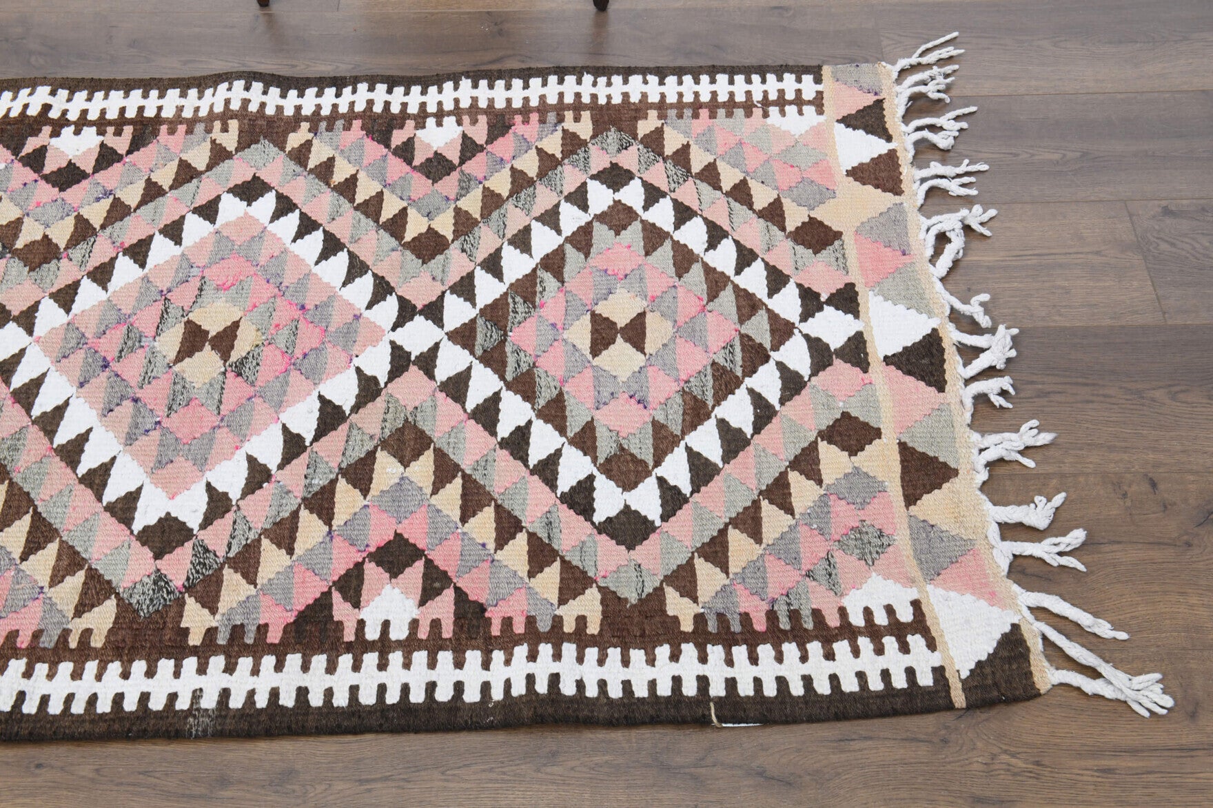 Ioniachoria kilim: 1960s handwoven flatweave Anatolian kilim with ikat motifs