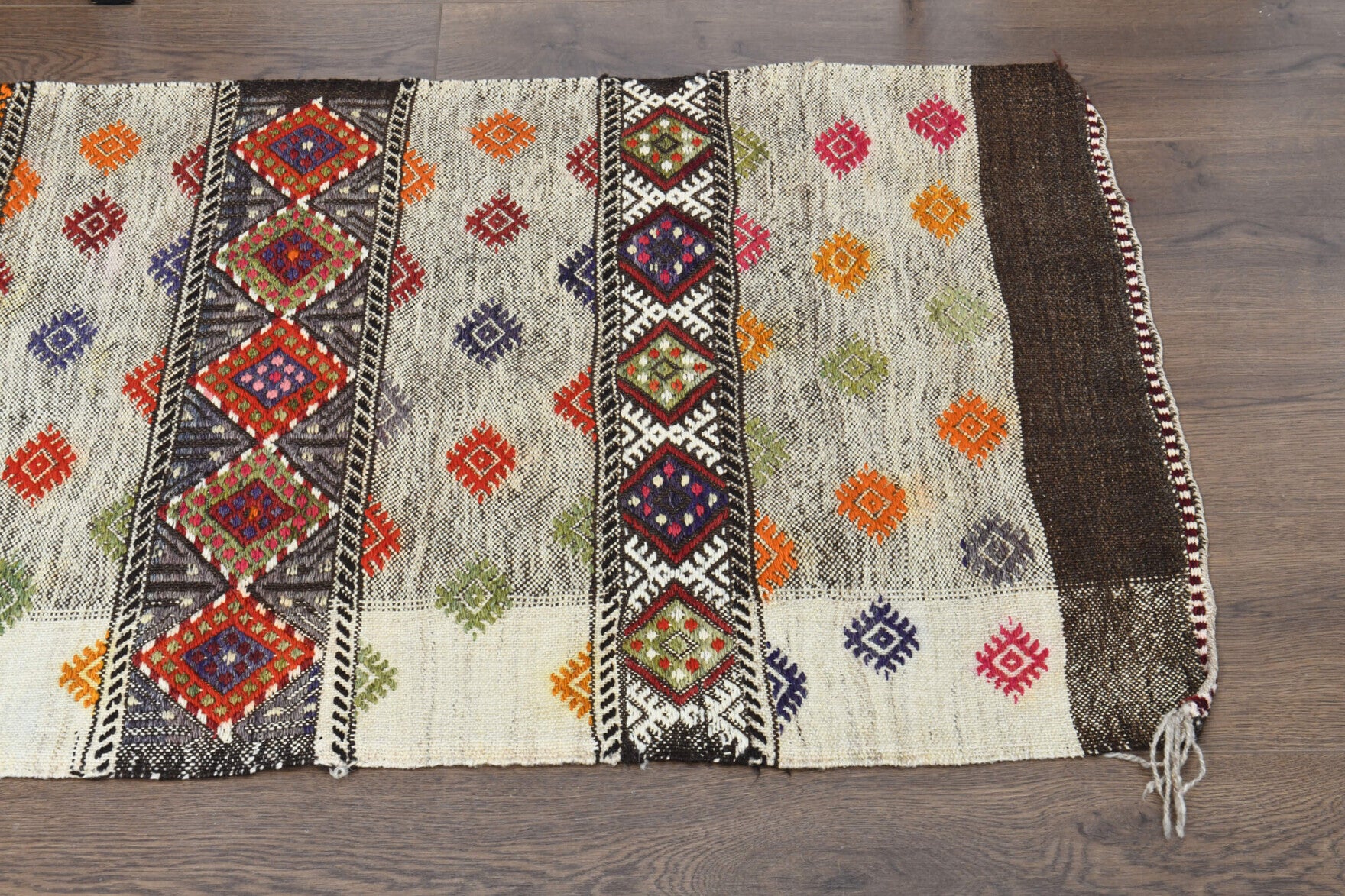 One-of-a-kind 1960s Anatolian vintage kilim rug in wool, 2'2" x 7'11"