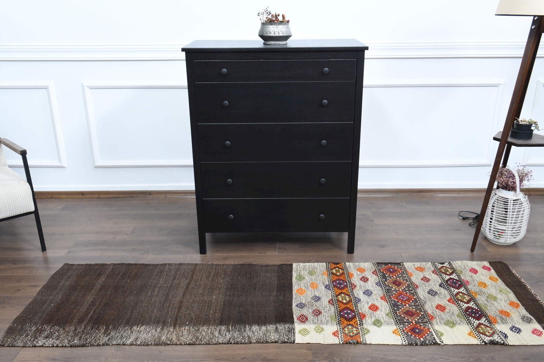 Ilknurnaz kilim: 1960s handwoven flatweave Anatolian kilim with tribal motifs