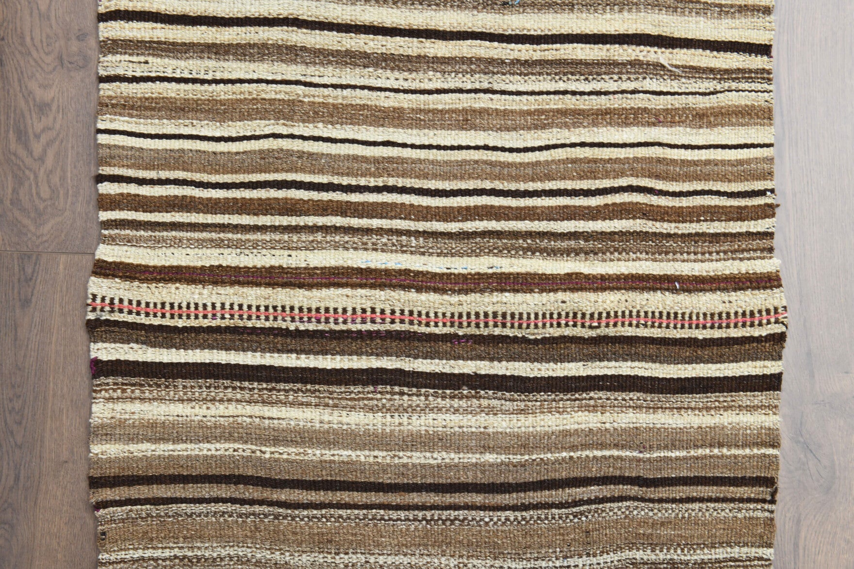 Authentic Anatolian vintage kilim rug (1960s) with striped design – one-of-a-kind at Fame Rugs