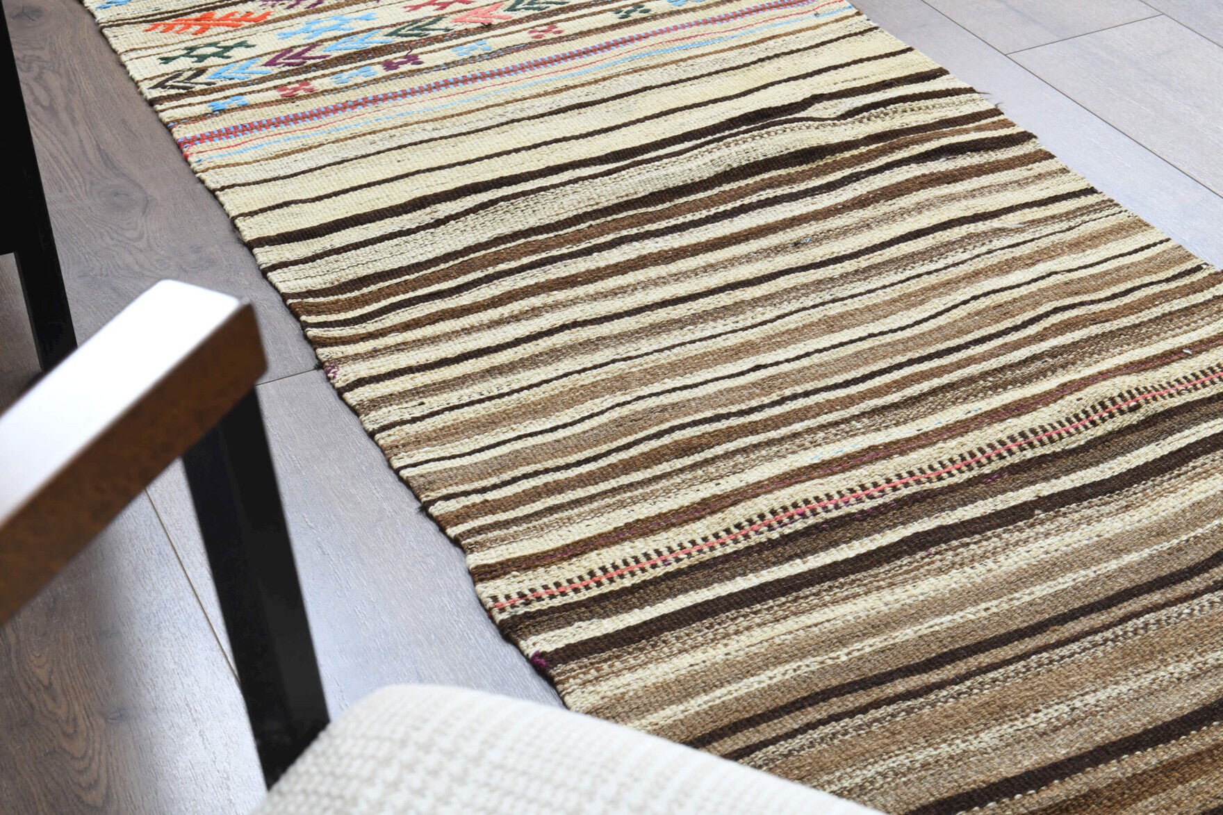 Ihlamurbahar – vintage striped kilim for living room or bedroom, 2'4" x 6'11" (71x211 cm)