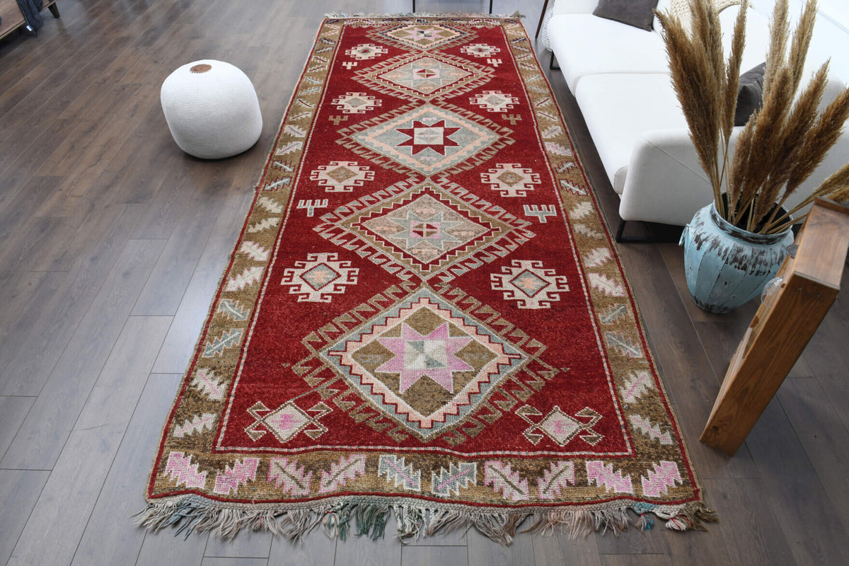 Wide Long Red Turkish Oushak Runner Rug