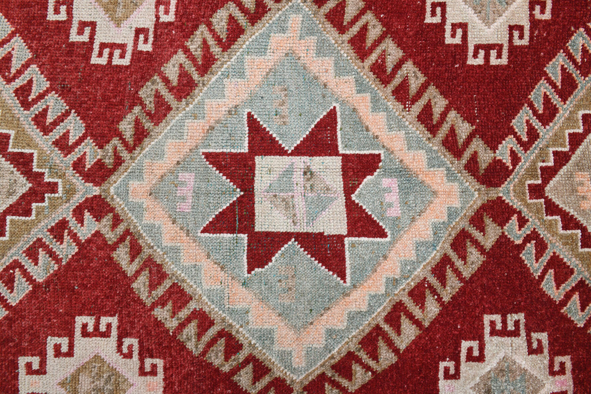 Wide Long Red Turkish Oushak Runner Rug