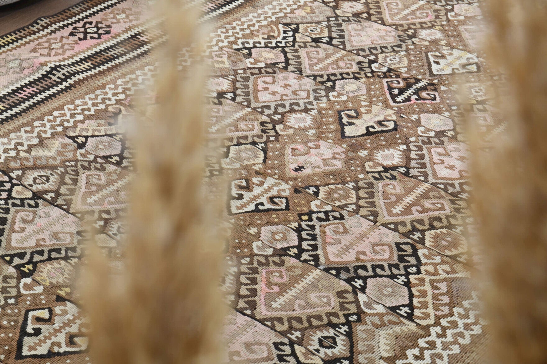 One-of-a-kind 1960s Anatolian vintage kilim rug in wool, 5'3" x 13'