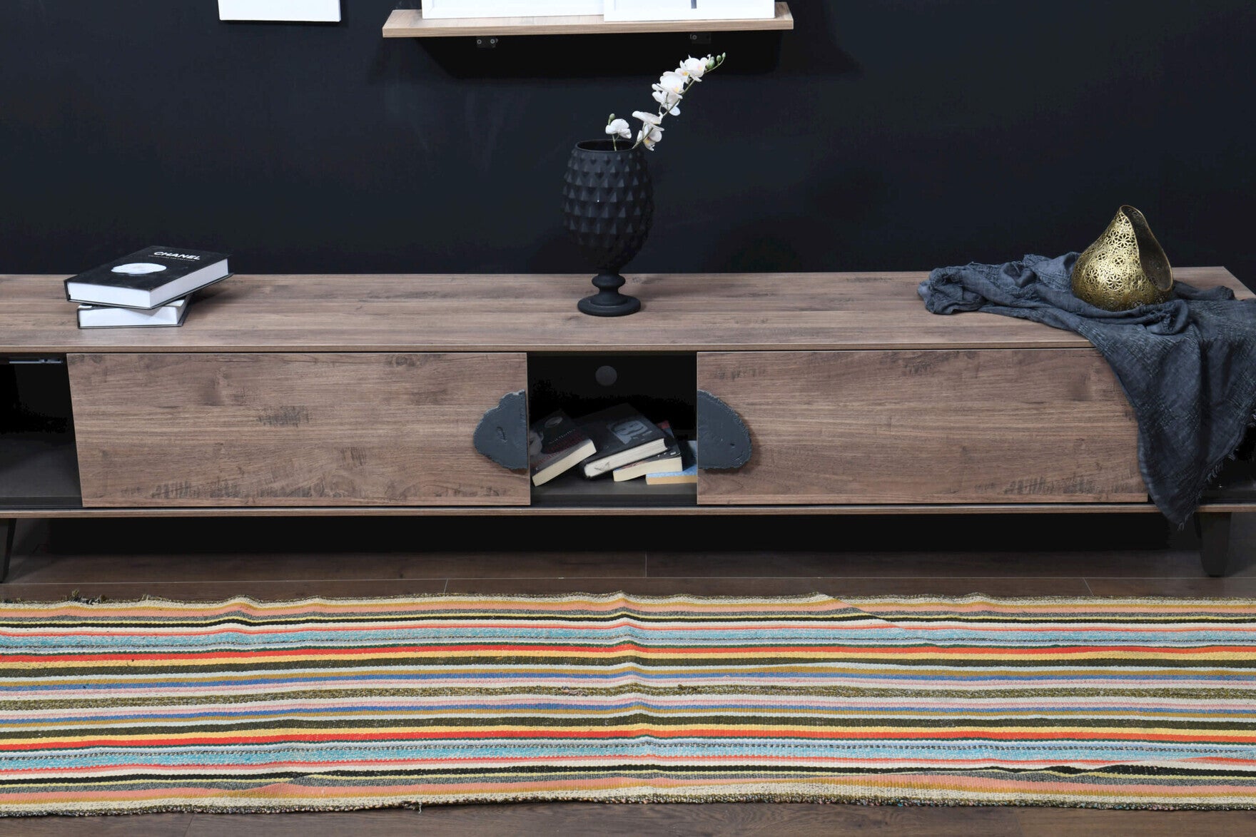 Authentic Anatolian vintage kilim rug (1960s) with striped design – one-of-a-kind at Fame Rugs
