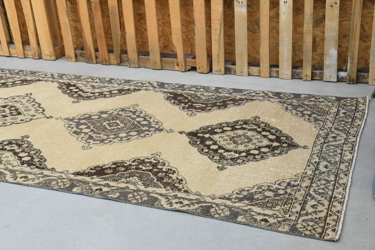 Glykokrateia runner: 1970s handmade Anatolian runner with oriental motifs and cotton backing