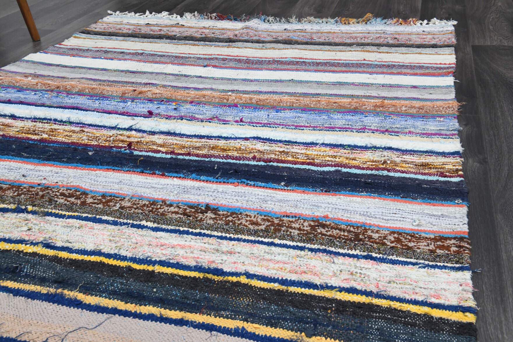 Colorful Striped Vintage Kilim Organic Kids Room Rug