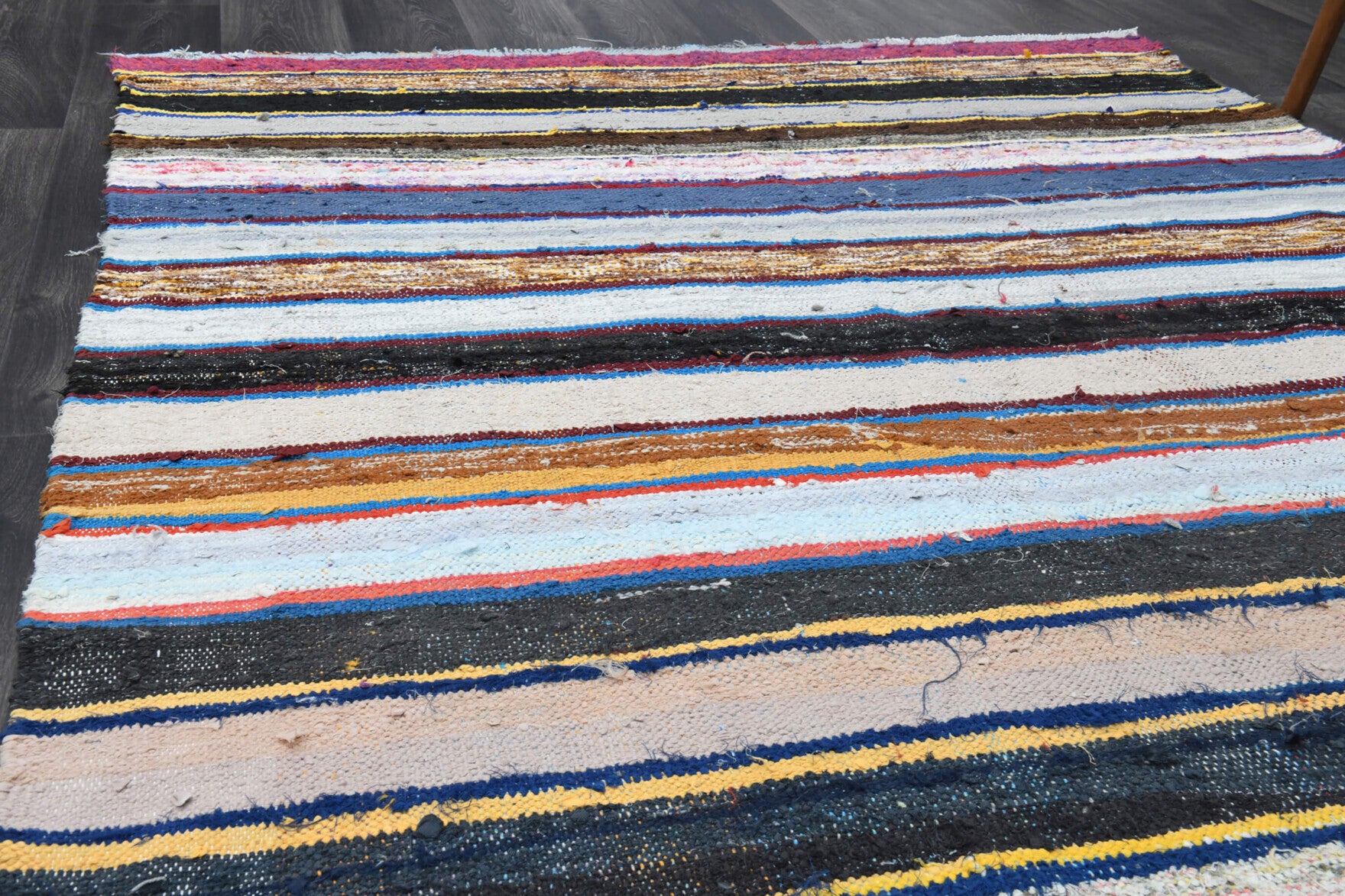 Colorful Striped Vintage Kilim Organic Kids Room Rug