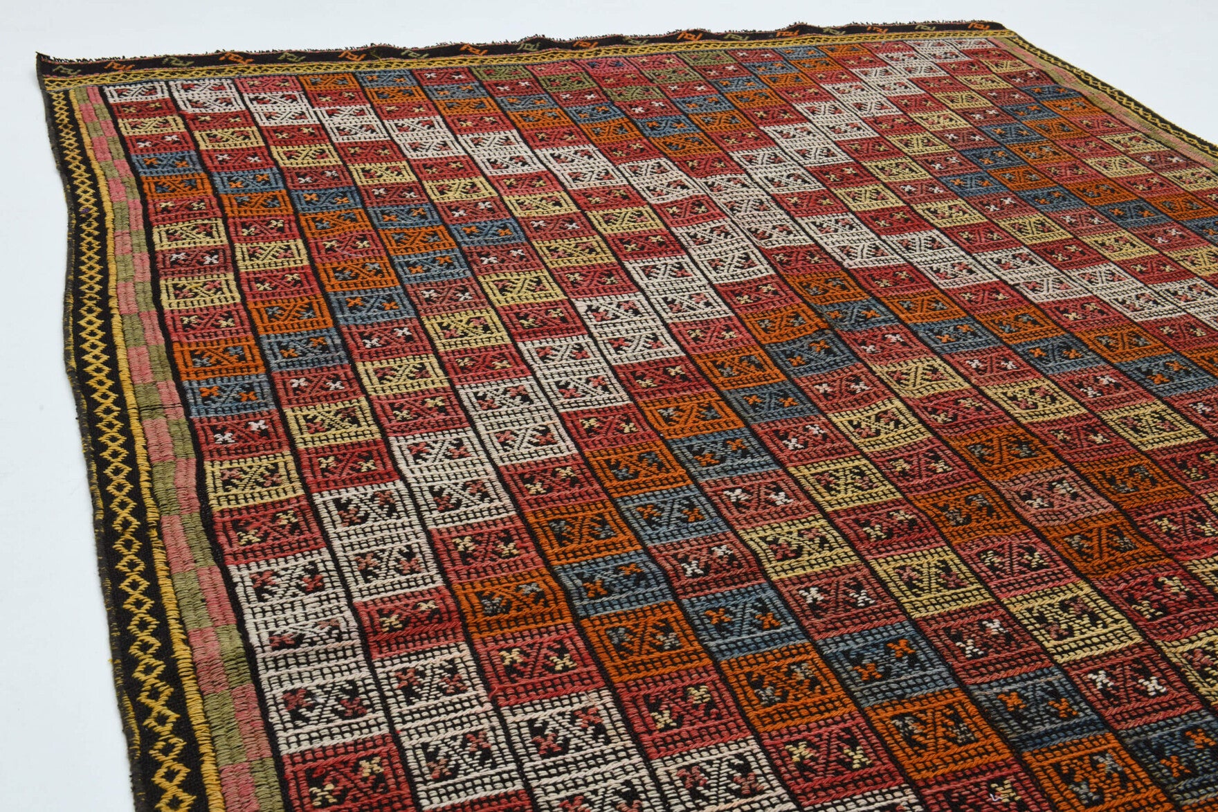 Anahita kilim: 1960s handwoven flatweave Anatolian kilim with ikat motifs