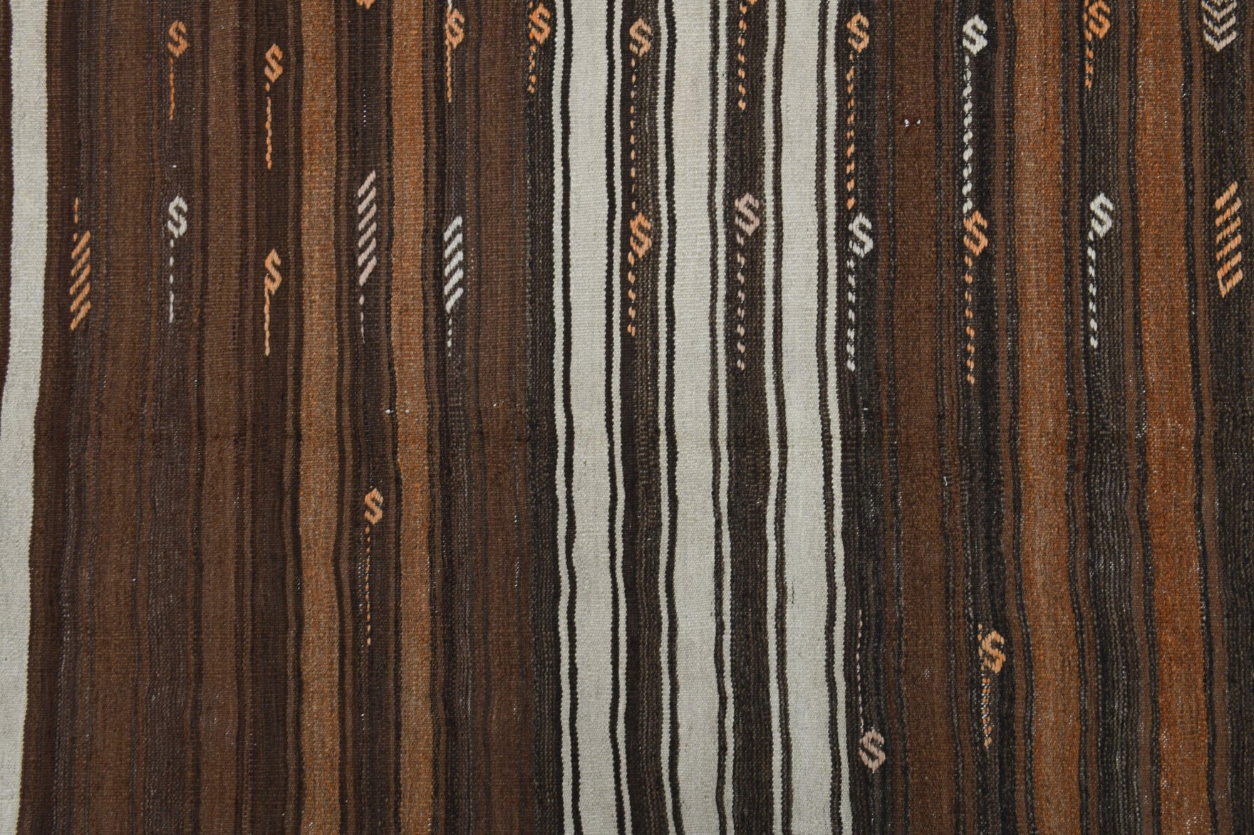 Adasever kilim: 1960s handwoven flatweave Anatolian kilim with striped motifs