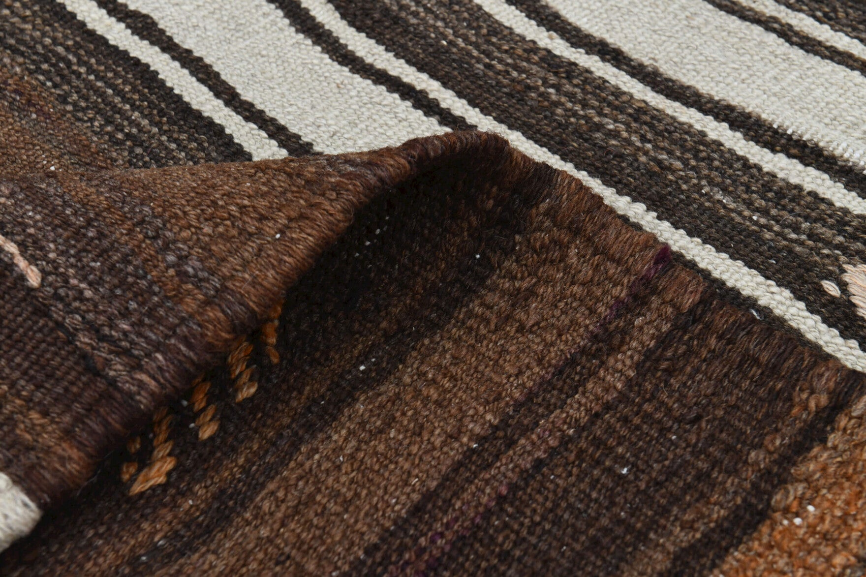 Authentic Anatolian vintage kilim rug (1960s) with striped design – one-of-a-kind at Fame Rugs