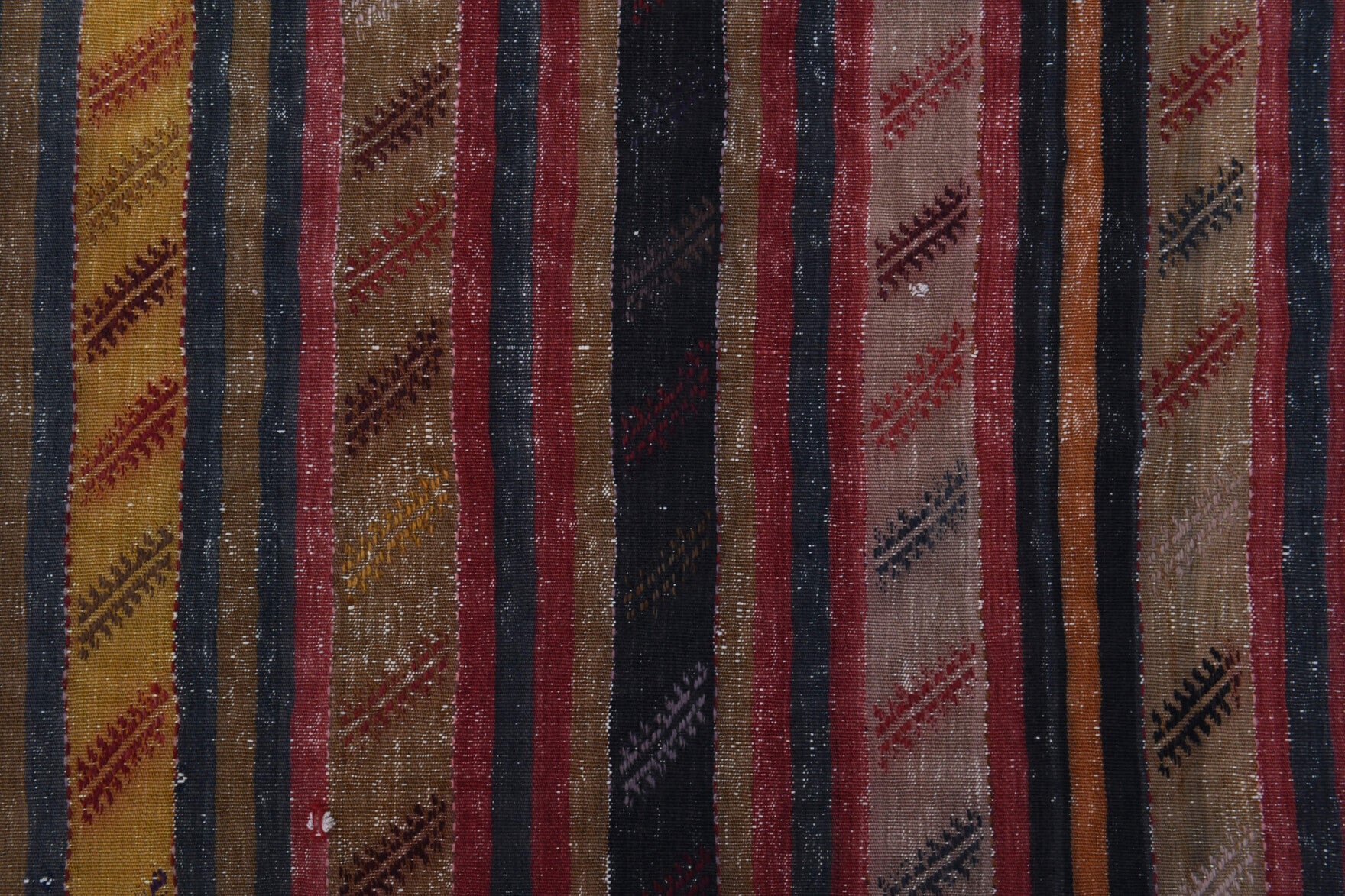 Zenophyllis kilim: 1960s handwoven flatweave Anatolian kilim with striped motifs