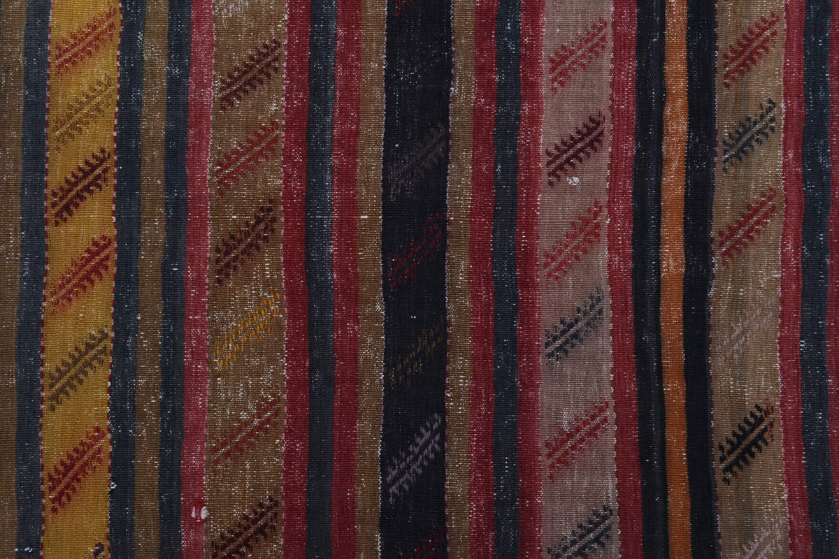 Zenophyllis kilim: 1960s handwoven flatweave Anatolian kilim with striped motifs
