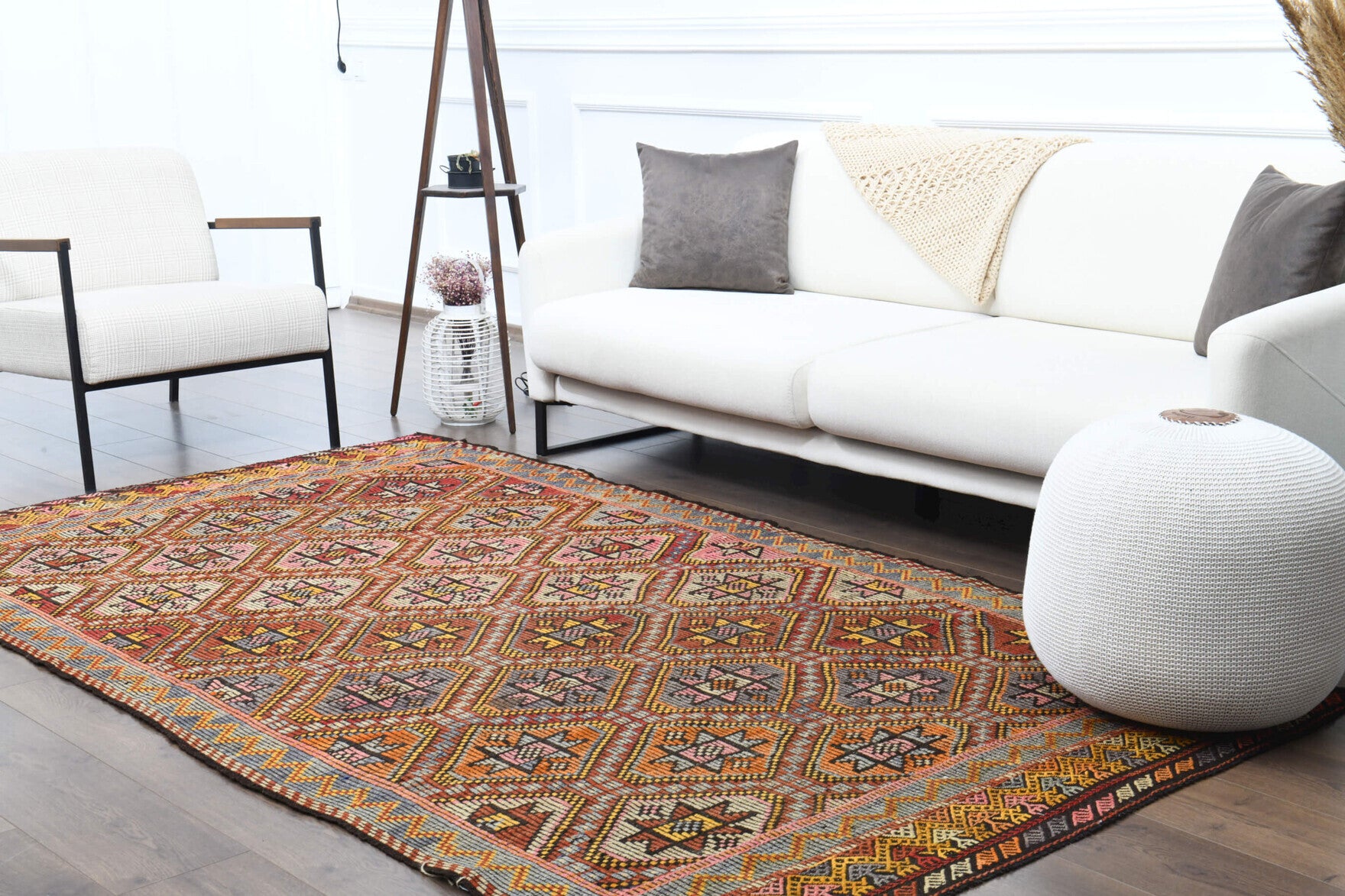 Turkish Vintage Area Kilim Rug
