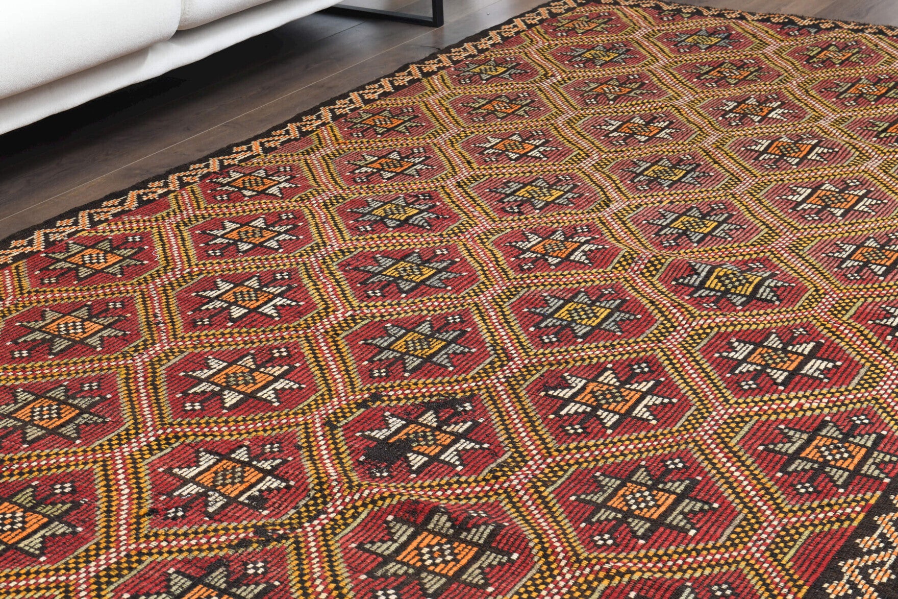 Authentic Anatolian vintage kilim rug (1960s) with ikat design – one-of-a-kind at Fame Rugs