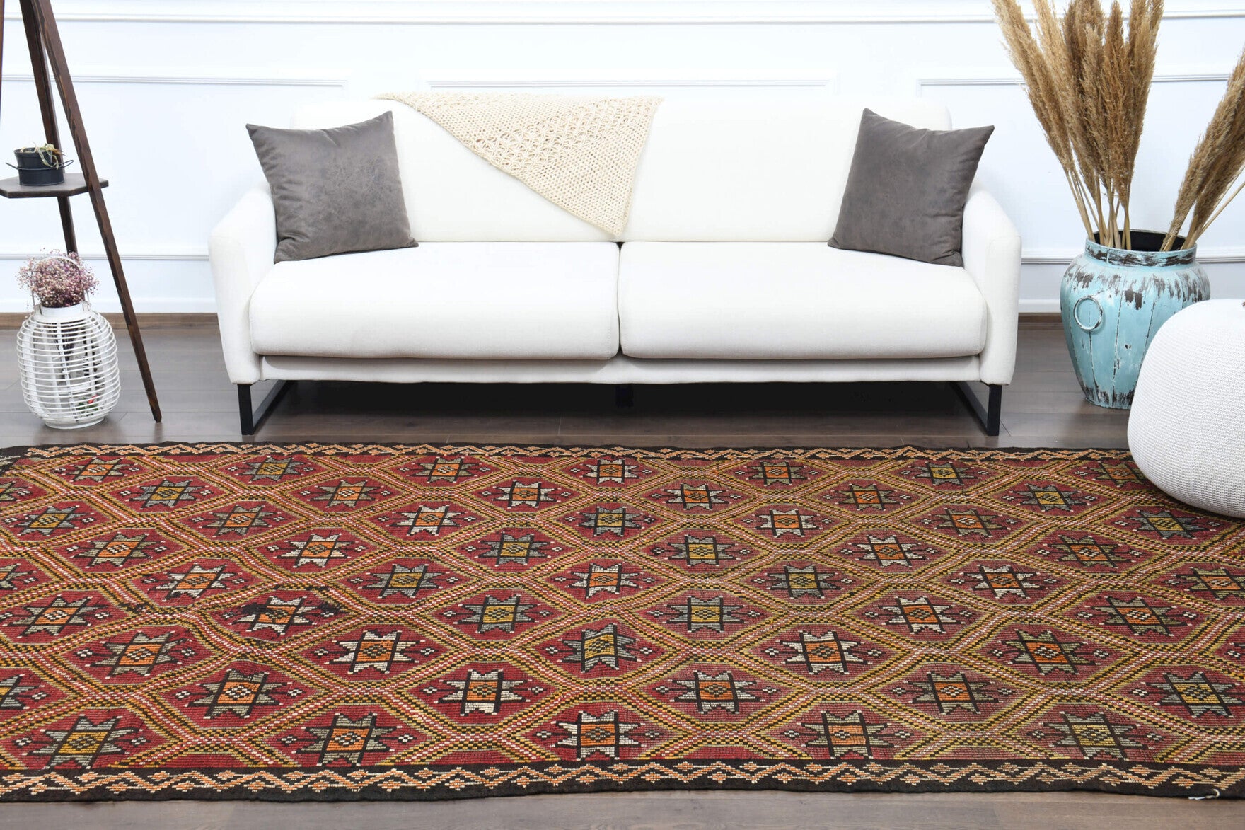 Delphikrateia – vintage ikat kilim for living room or bedroom, 5'5" x 10'3" (166x312 cm)