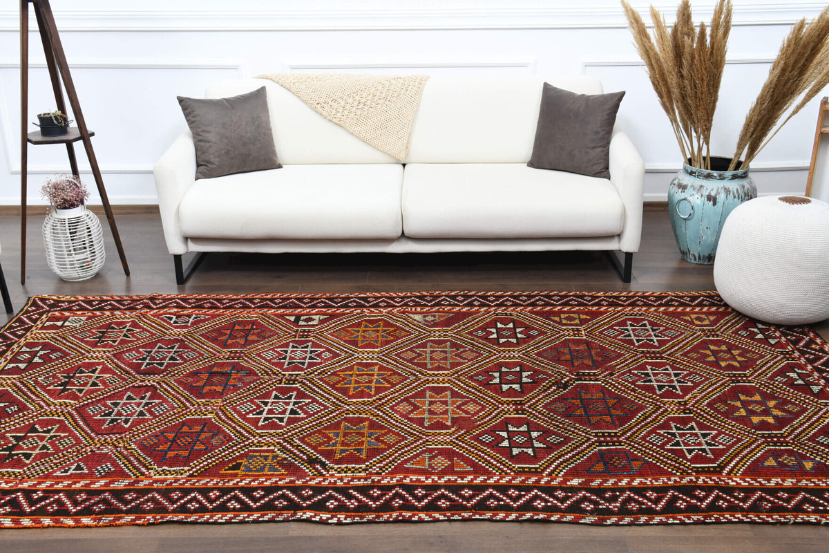 Kydophyllis – vintage ikat kilim for living room or bedroom, 5'2" x 10'4" (157x316 cm)