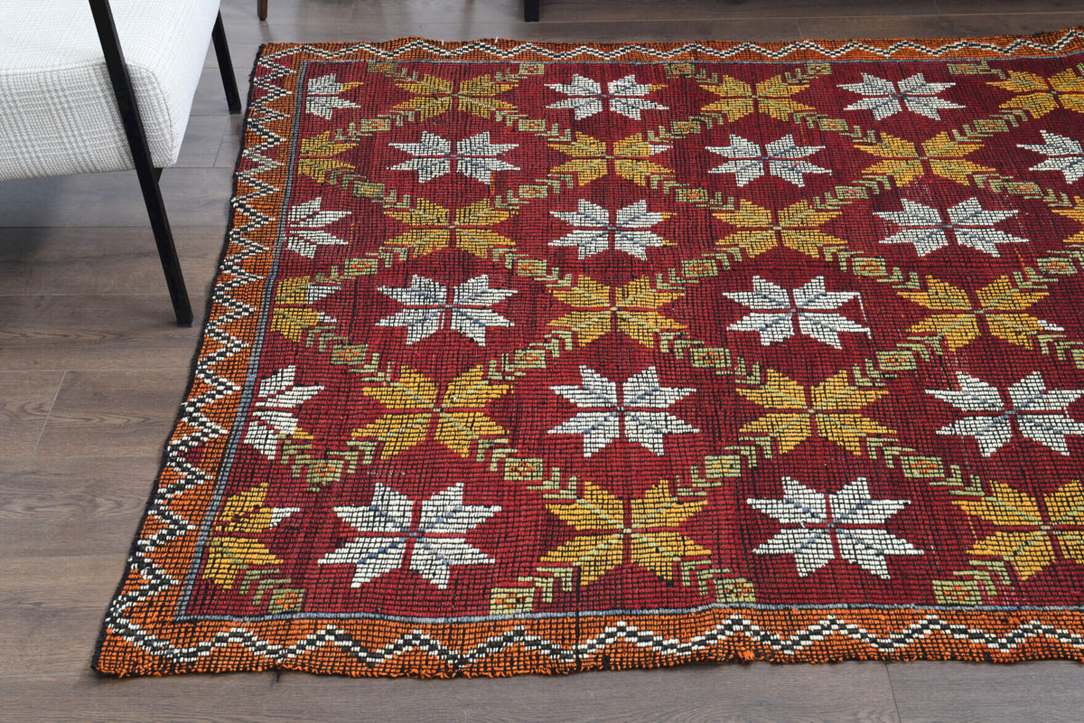 Firuzdeniz kilim: 1960s handwoven flatweave Anatolian kilim with ikat motifs