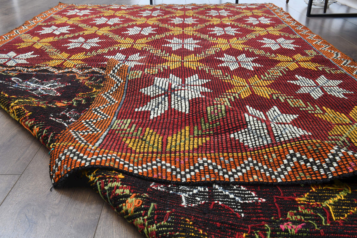 Authentic Anatolian vintage kilim rug (1960s) with ikat design – one-of-a-kind at Fame Rugs