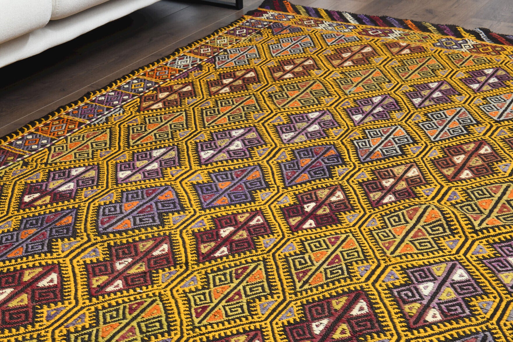 Turkish Vintage Area Kilim Rug