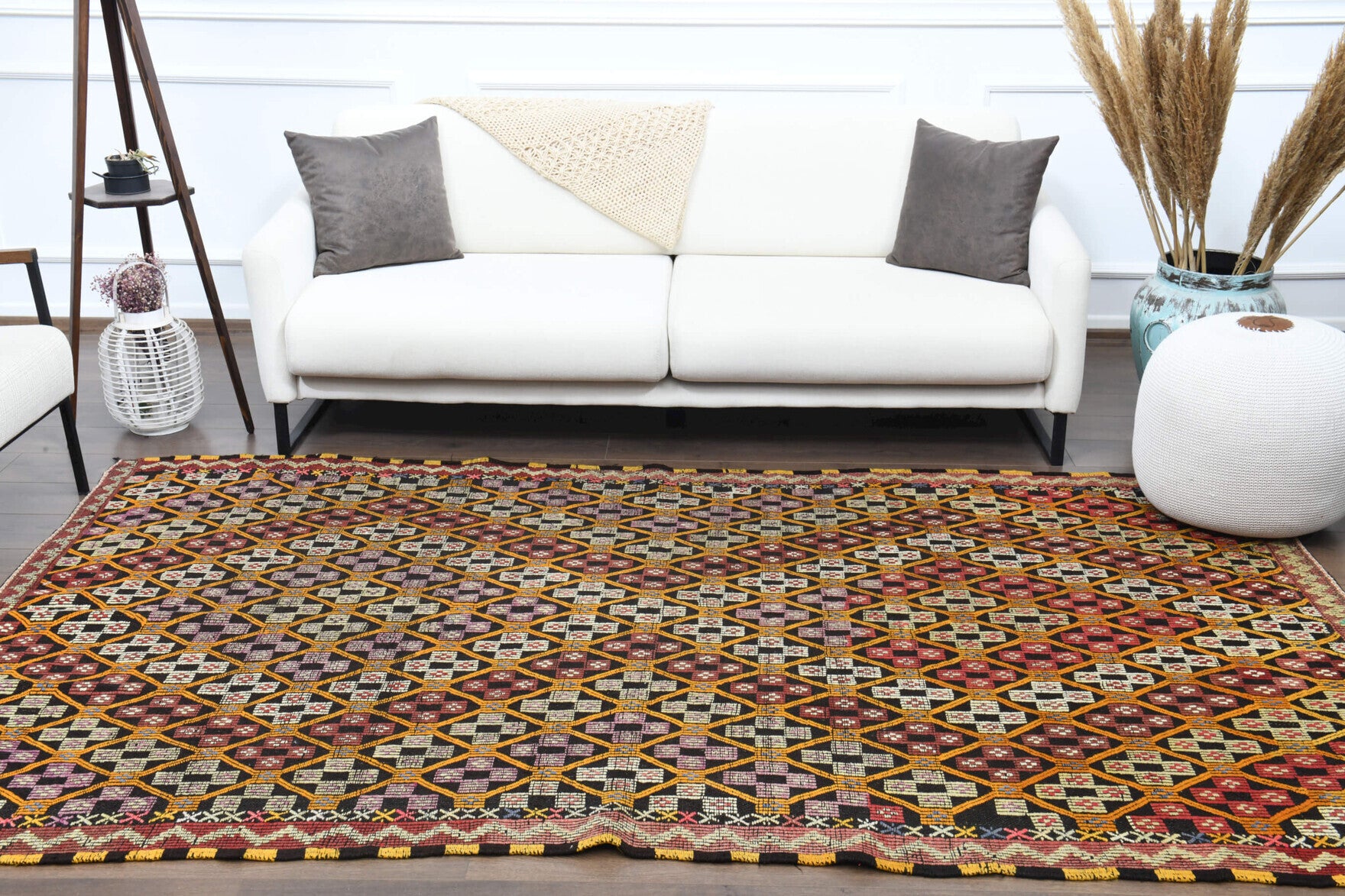 Turkish Vintage Area Kilim Rug