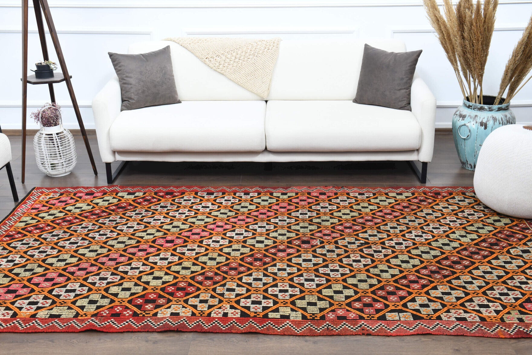 Authentic Anatolian vintage kilim rug (1960s) with ikat design – one-of-a-kind at Fame Rugs