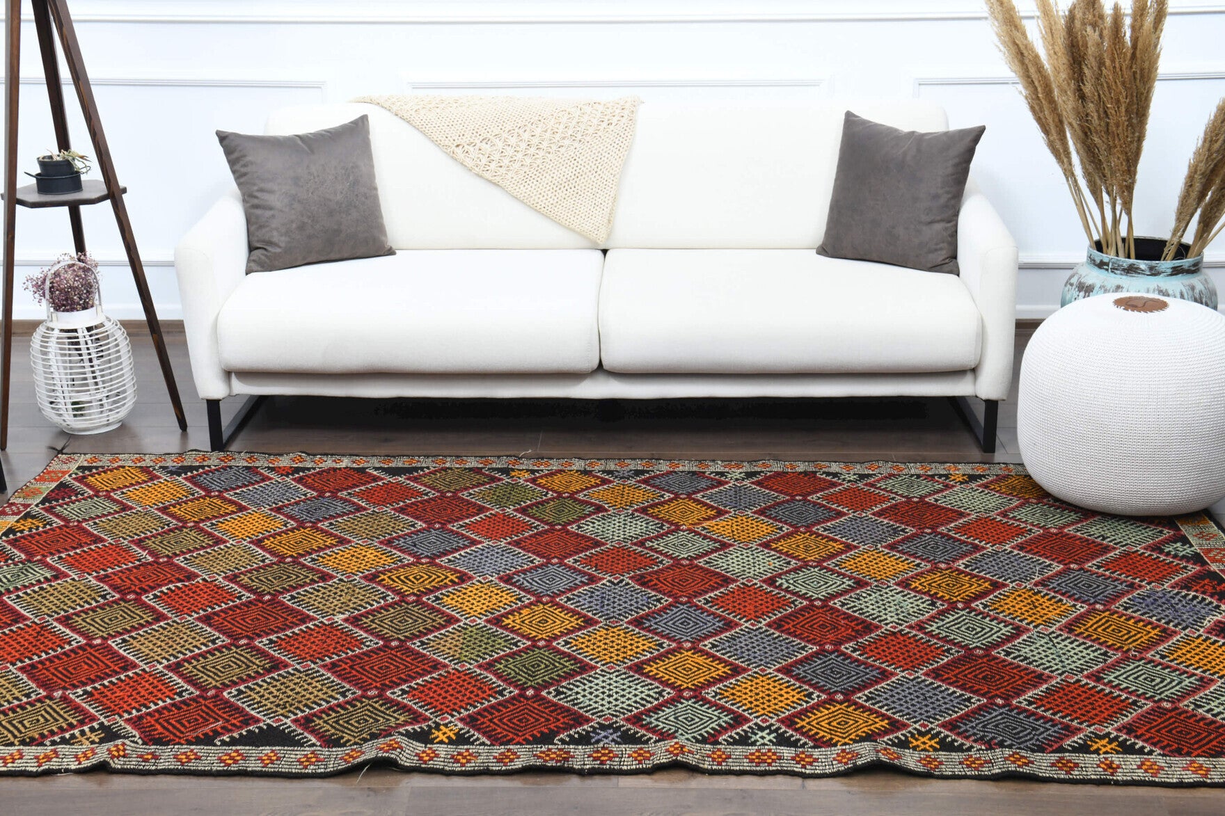 Hand-crafted Anatolian vintage kilim Meltemsel in wool, 1960s
