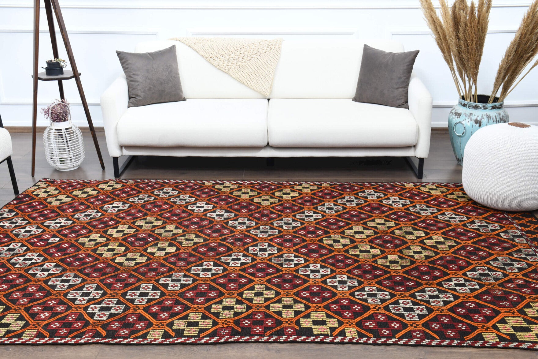 Authentic Anatolian vintage kilim rug (1960s) with ikat design – one-of-a-kind at Fame Rugs