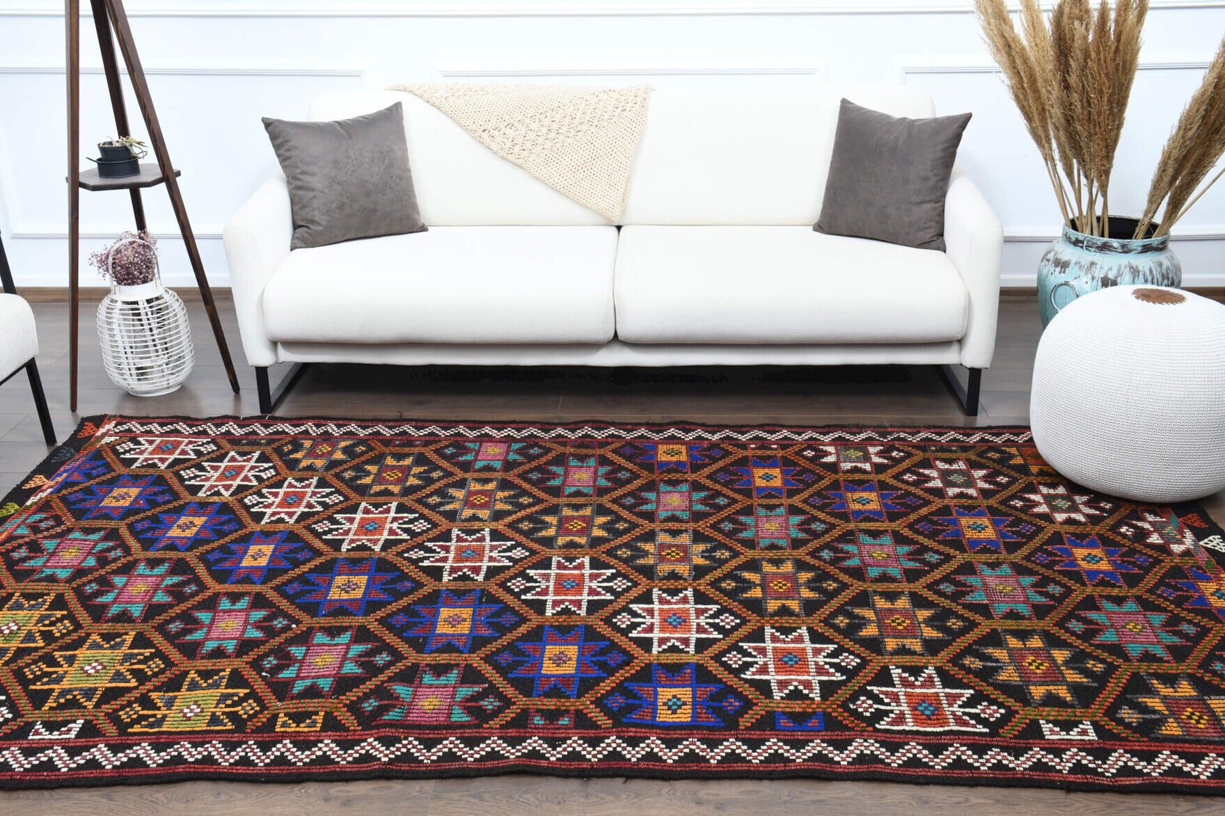 Authentic Anatolian vintage kilim rug (1960s) with ikat design – one-of-a-kind at Fame Rugs